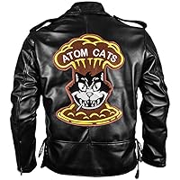 Men Atom Cats Brando Style Asymmetrical Zipper Motorcycle Biker Black Leather Jacket