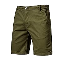 Mens Shorts Casual Solid Color Zip-Fly Straight-Leg Knee Length Button Mid Waist Cargo Five-Point Pants