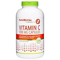 NutriBiotic - Vitamin C 1000 Mg Capsules, 500 Count | Essential Immune, Antioxidant & Collagen Support Supplement | Pharmaceutical Grade L-Ascorbic Acid, 1000 Mg Per Serving | Gluten & GMO Free