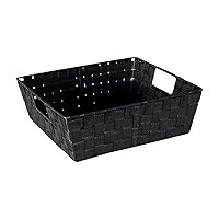Simplify Large Shelf Woven Strap Tote | Decorative Storage Basket | Built in Handles | Organization | Closet | Bedroom | Bathroom | Nursery | Accessories | Toys | Gifts | 1 Pack | Black
