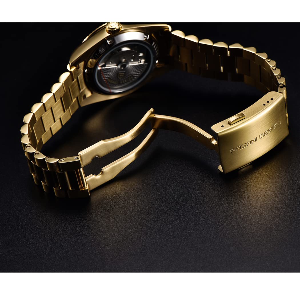 Pagani Design Herrenuhren, 36mm automatische mechanische Edelstahl 100M wasserdichte Luxus-Armbanduhr für Männer, doppelte Datumsanzeige Saphirglas Zifferblatt