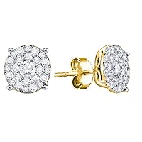 The Diamond Deal 14kt Yellow Gold Womens Round Diamond Cluster Earrings 1/2 Cttw