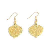 24K Gold Dipped Aspen Leaf Dangle Earrings