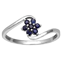 Natural Blue Sapphire 925 Sterling Silver Flower Band Shank Ring