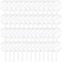 50 Pieces 2 Inch Round Acrylic Cupcake Toppers Blank Cupcake Stick Toppers Clear Mini DIY Cake Topper for Birthday Festival Party Baby Shower Wedding Party Cupcake Decoration