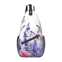 Lavender Flower Background with Butterflies Sling Bag Lightweight Crossbody Bag Shoulder Bag Chest Bag Travel Backpack for Women Men