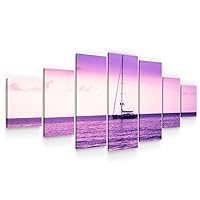 Startonight Huge Canvas Wall Art Purple Ocean View - Large Framed Set of 7 40