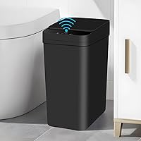 Bathroom Automatic Trash Can 4 Gallon Touchless Motion Sensor Small Garbage Can with Lid Smart Electric Plastic Narrow Garbage Bin for Living Room Bedroom Office Kitchen (Black)