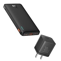 Baseus Portable Charger, 20W PD QC Power Bank Fast Charging, 10000mAh Slim Battery Pack Charger and GaN 5S Fast Charger Block, USB-C Power Adapter for iPhone 15/14/13/12/11/Pro/Pro Max/XS/XR, Galaxy