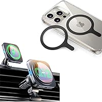ESR for Qi2 15W MagSafe Car Mount Charger and ESR MagSafe Sticker 360, 2 Pack MagSafe Ring, Air Vent/Dashboard Magnetic Wireless Car Charger, Car Phone Holder Mount for iPhone 15/14/13/12