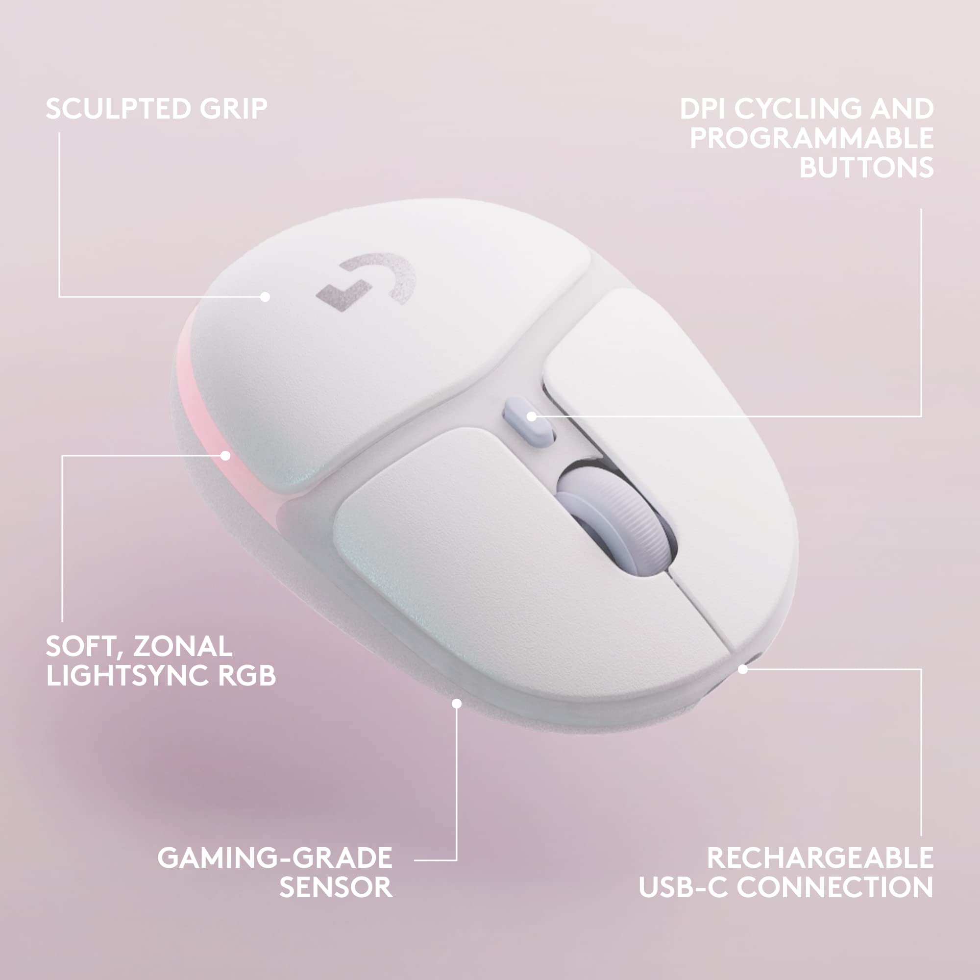 Logitech G Wireless Gaming Combo, G715 Keyboard Clicky + G705 Mouse, Customizable LIGHTSYNC RGB Lighting, Lightspeed Wireless, Bluetooth, PC/Mac/Laptop - White Mist