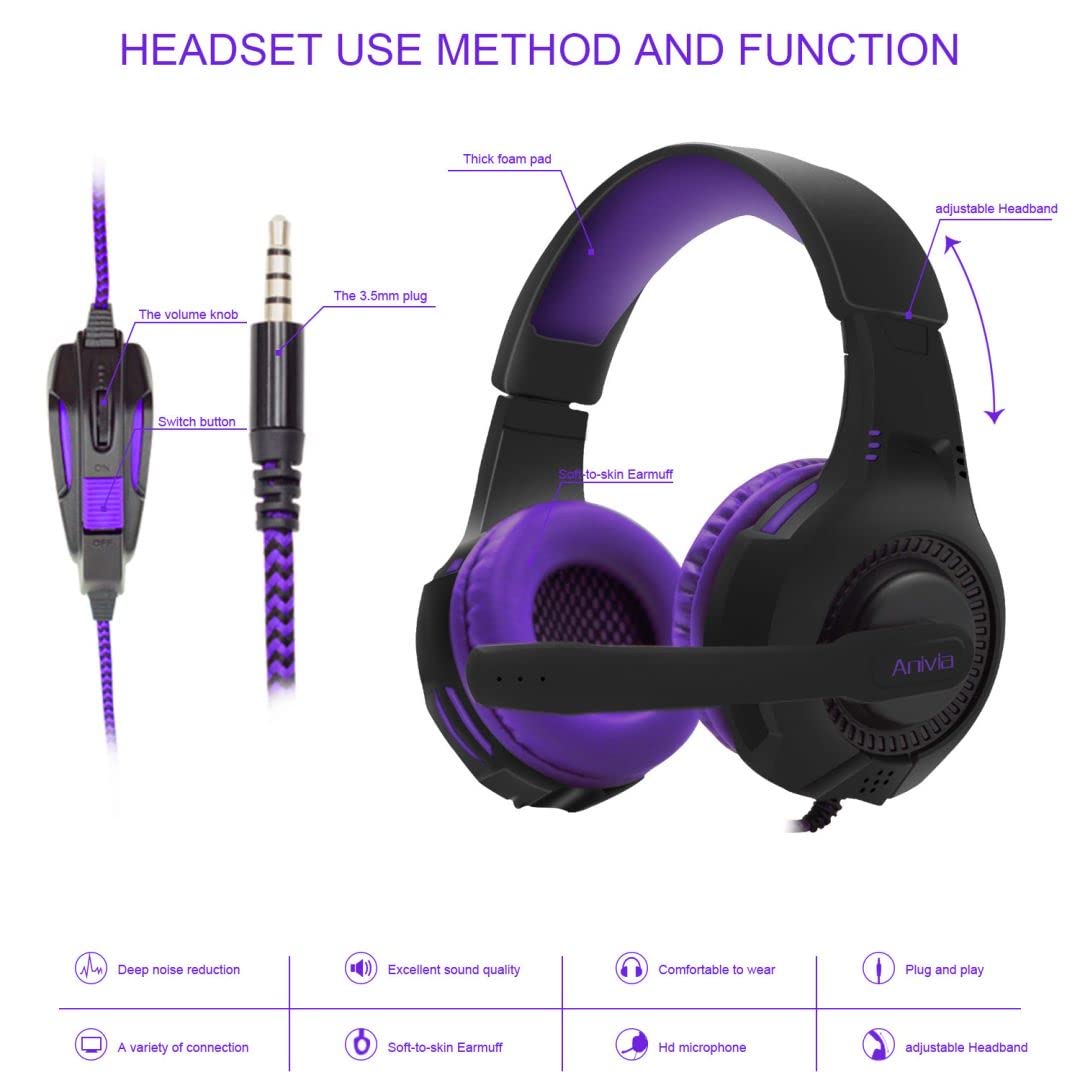 Anivia Gaming Headset, AH68 Gaming Headphones with Microphone Noise Cancelling 7.1 Surround Sound 3.5mm Jack Compatible with Xbox, Switch, PC, Laptop, Nintendo, PS4, PS5 Headsets