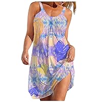 Sundresses for Women, Women's Party Dress Country Clothes Women Summer Dresses Casual Beach Ladies Fashionable Casual Versatile Holiday Printed Sling Dress Shipping Items Cotton (M, Vermilion)