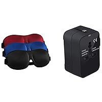All in One Travel Adapter and 3D Sleep Eye Mask Travel Combo Set