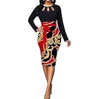 Women's African Tribal Print Pleated Dress Patchwork Wear to Work Bodycon Dresses