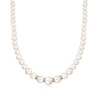 Ross-Simons 5-11.5mm Graduated Cultured Pearl Necklace With .24 ct. t.w. Diamonds and Sterling Silver. 16 inches
