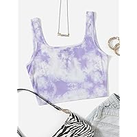 Women's Tops Shirts Sexy Tops for Women Rib-Knit Tie Dye Crop Tank Top Shirts for Women (Color : Multicolor, Size : Medium)