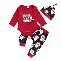 Baby Girl Christmas Outfits Kids Long Sleeve Cartoon Santa Print Sweatshirt +pants Set Toddler Fall Clothes+hat