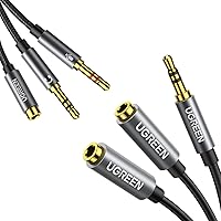 UGREEN 3.5mm Audio Splitter, Dual Ports for Headphones and Microphone, Gold-Plated Connector, Aluminum Shell, Oxygen-Free Copper Wire, Superior Sound Quality