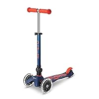 Micro Kickboard - Mini Deluxe Foldable LED Scooter, 3-Wheeled, Lean-to-Steer, Swiss-Designed Micro Scooter with LED Light-Up Wheels, for Kids Ages 2-5 (Navy Blue)
