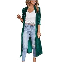 Women's Spring Open Front Cardigan Outerwear with Pockets 2024 Flowy Long Velvet Lapel Collar Solid Cardigan Jacket