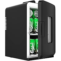 15 Liter/21 Cans Mini Fridge for Bedroom, 110V AC/12V DC Portable Skincare Fridge, Thermoelectric Cooler and Warmer Small Refrigerator Makeup, Food, Drinks, Office Car, Transparent Window