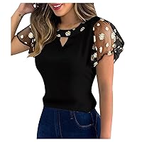 Summer Women Sexy Tshirt Tops Casual Hollow Slim Crewneck Crop Tops Fashion Embroidery Short Sleeve Lace Blouses