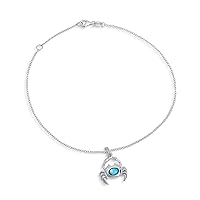 Bling Jewelry Hawaii Tropical Beach Vacation Nautical Multi Charm Starfish Crab Seahorse Seashell Anklet Ankle Bracelet For Women .925 Sterling Silver Adjustable 9 To 10 Inch
