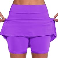 Womens Biker Shorts Tennis Golf Skort Skirt with Pockets Built-in Shorts High Waist Gym Workout Running Shorts