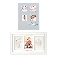 Keababies Baby Memory Book First 5 Years Journal and Baby Hand and Footprint Kit - Modern Minimalist Hardcover 66 Pages First Year Milestone Newborn Journal - Baby Prints Duo Photo Frame for Newborn