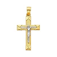 14K 2T Jesus Crucifix Cross Religious Pendant | 14K Two Tone Gold Christian Jewelry Jesus Pendant Locket For Men Women | 24 mm x 15 mm Gold Chain Pendants | Weight 1.3 grams