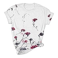 Short Sleeve T Shirts for Women Floral Print Summer Tops Casual Crew Neck Workout T Shirts Loose Comfy Tunic Tees Blouse
