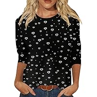 Valentine's Day Clothes, Womens Dressy Tops Womens Long Sleeve Tee Shirt Women's Fashion Casual Seven Sleeve Valentine's Day Printed Round Neck Top Women Pink Blouse Black Long (4-Black,XXL)