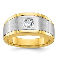 10.8mm 14k Two tone Gold Mens Polished and Satin 1/4 Carat Diamond Ring Size 10.00 Jewelry for Men