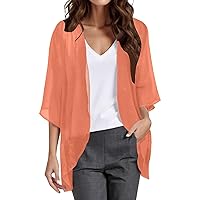 Kimono Cardigans for Women Dressy Solid Puff Sleeve Chiffon Open Front Cardigan Sheer Beach Vacation Cover Up Tops