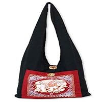 NOVICA Handmade Cotton Handbag Shoulder Thailand 'Red Elephant Luck'