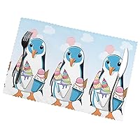 (Penguins) Set of 6 Placemat, Holiday Banquet Kitchen Table Decoration Flower Mats, Waterproof, Easy to Clean, 12 X 18 Inches