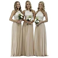 VeraQueen Women's Lace Chiffon Bridesmaid Dress A Line Sleeveless Evening Wedding Party Gown