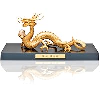Made in Japan-Great Luck Feng Shui Golden Dragon-with a Crystal Ball to Make Wish Come True, Dragon Figurine-Traditional Craft Takaoka copperware, with Bookmark Type loupe