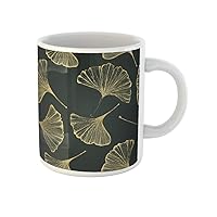 Coffee Mug Blue Patten Ginkgo Leaves Botanical Floral Luxury Elegant Pattern 11 Oz Ceramic Tea Cup Mugs Best Gift Or Souvenir For Family Friends Coworkers