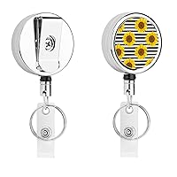 Sunflowers White Striped Cute Badge Holder Clip Reel Retractable Name ID Card Holders for Office Worker Doctor Nurse