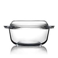 Round Glass Casserole Dish With Lid for Oven Covered Glass Casseroles Ovenware with Glass Lid, Glass Microwavable Bowls (1.5L)