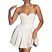 Women's Off-The-Shoulder Short Dress Summer High Waist Corset Dresses Sleeveless A-line Mini Dress