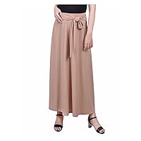 Women's Petite Solid Maxi Skirt with Sash Waist Tie (Doeskin, Petite Small)