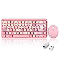 Perixx PERIDUO-713 2.4 GHz Wireless Mini Keyboard and Mouse Set, Retro Style Round Keys, for PC and Tablet, Pastel Pink, Spanish QWERTY…