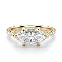 Solitaire Moissanite Engagement Ring 2 CT Marquise Cut Wedding Bridal Gift Her Anniversary Handmade Ring for Women Silver 10K 14K 18K Rose/White/Yellow Gold East West Set