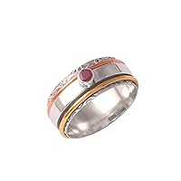 Handcrafted Ruby Gemstone Three Tone Spinning Ring Fine Silver Spinner Textured Band