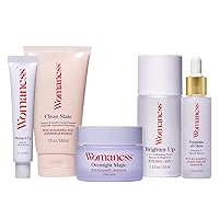 Skin Renewal Kit - Clean Slate (5oz) + Overnight Magic (1.7oz) + Let's Neck (1.7 Fl Oz) + Brighten Up (3.4oz) + Plump It Up (30ml) + Fountain of Glow (50ml) - 5 Products