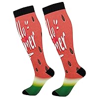 Boot Socks For Women Men's Sports Compression Socks for Teens Watermelon Text Hello Fruit