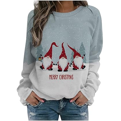 Christmas Sweaters for Women Fashion Leisure Graphic Print Long Sleeve Shirts Cute Tops Crewneck Sweatshirt Xmas Gift